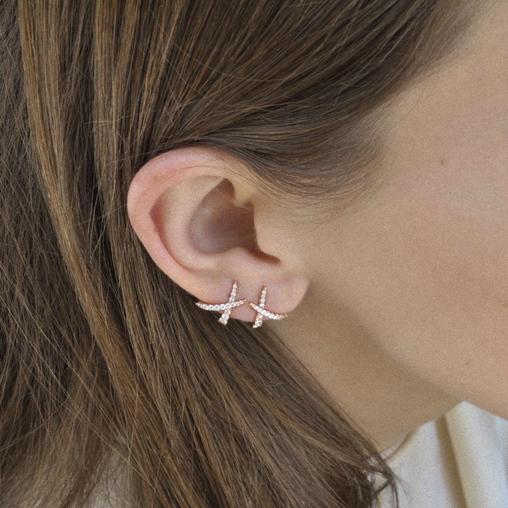 Gold&roses Pendiente Cruzado Jardín De Aire Diamantes