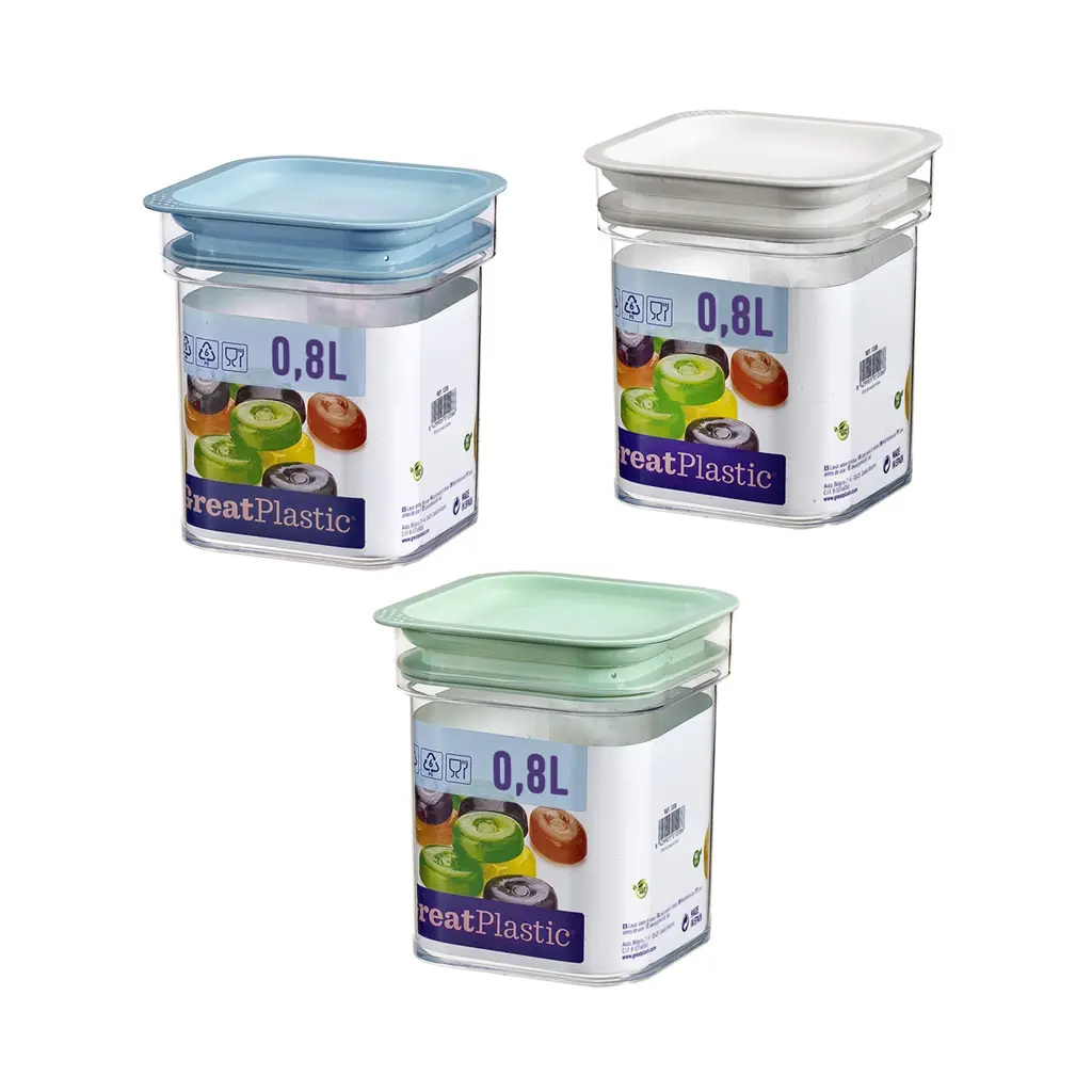 Great plastic Bote Cuadrado PS con Junta 0.8L