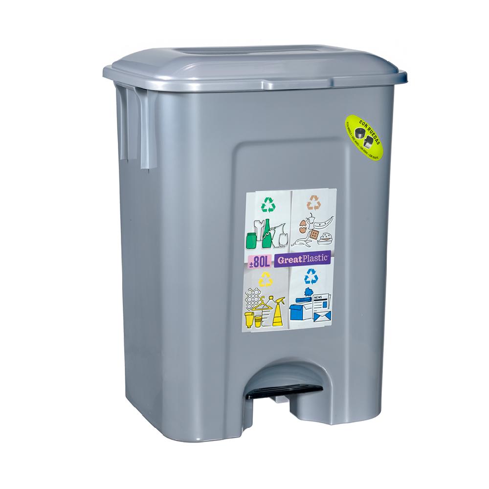 Great plastic Cubo Basura Pedal Plata 80L