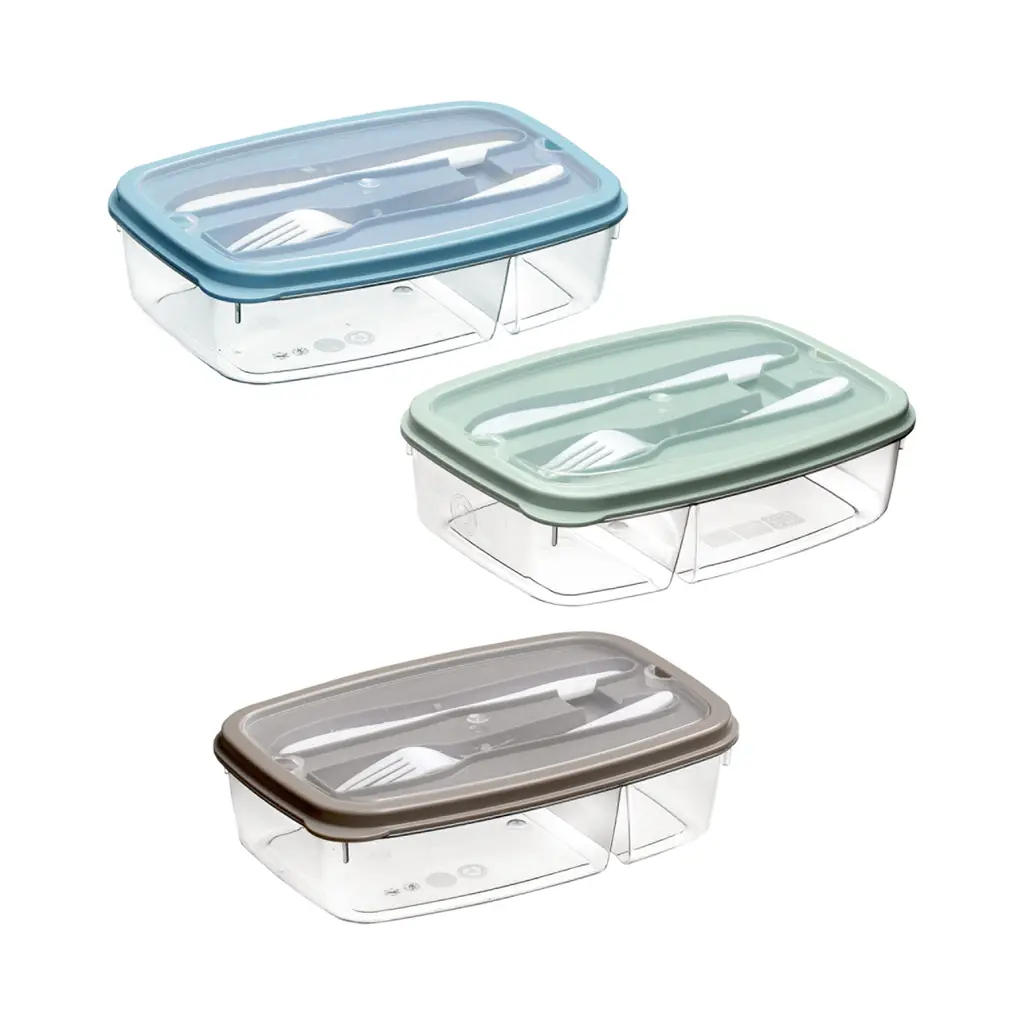 Great plastic Táper Rectangular con Cubiertos 1.5L