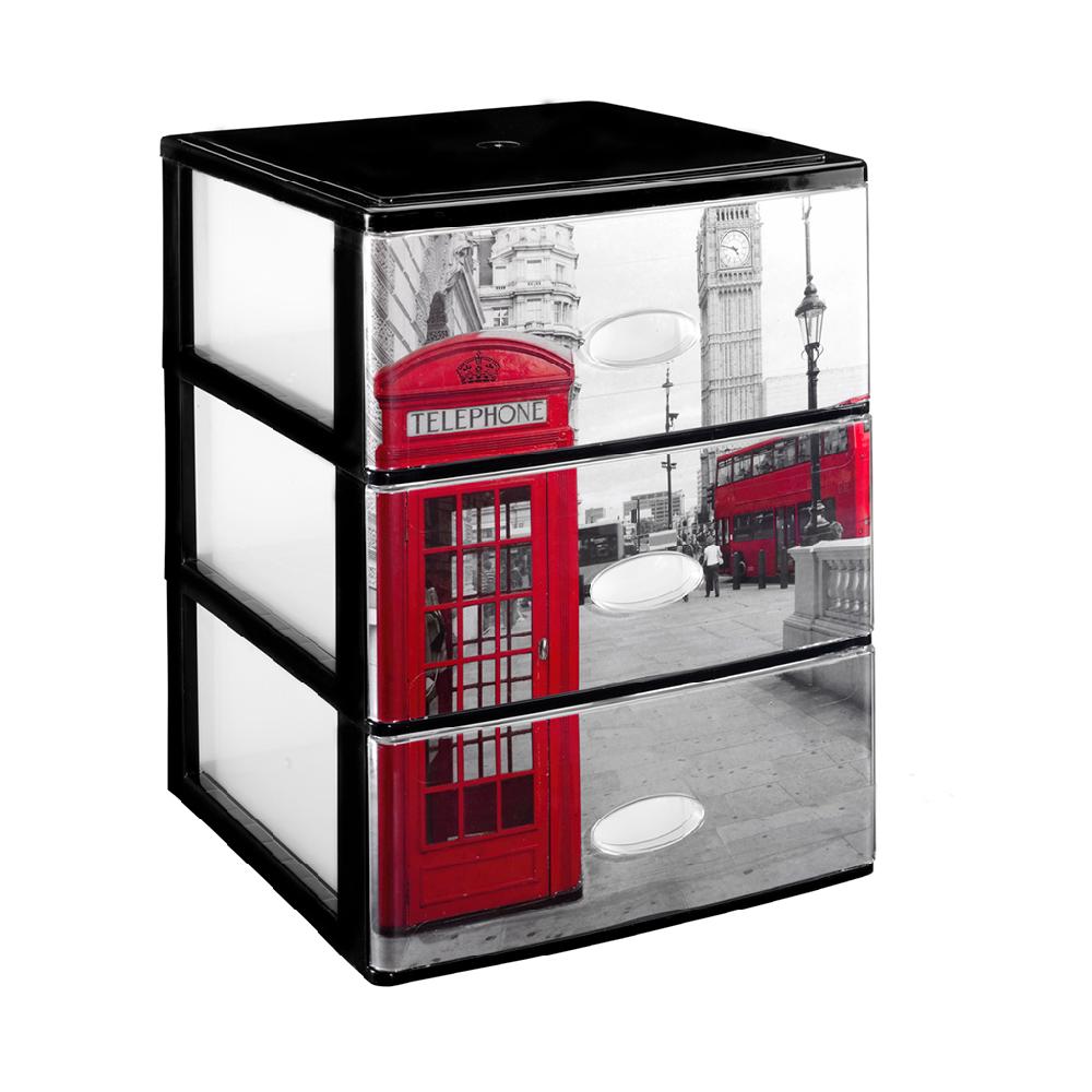 Great plastic L/3 Cajones Apilable Negro Y Frontal Cristal Dec. Londres