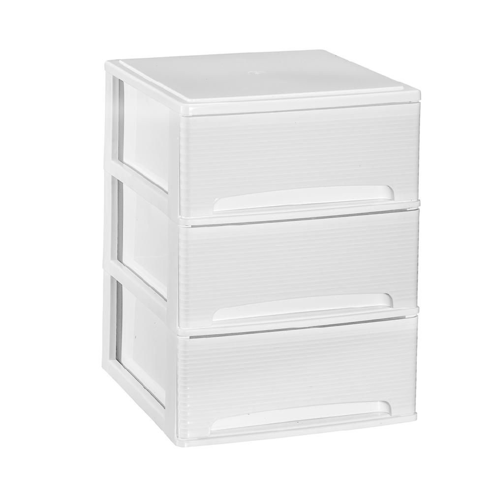 Great plastic L/3 Cajones Apilables Blanco Dec. Líneas