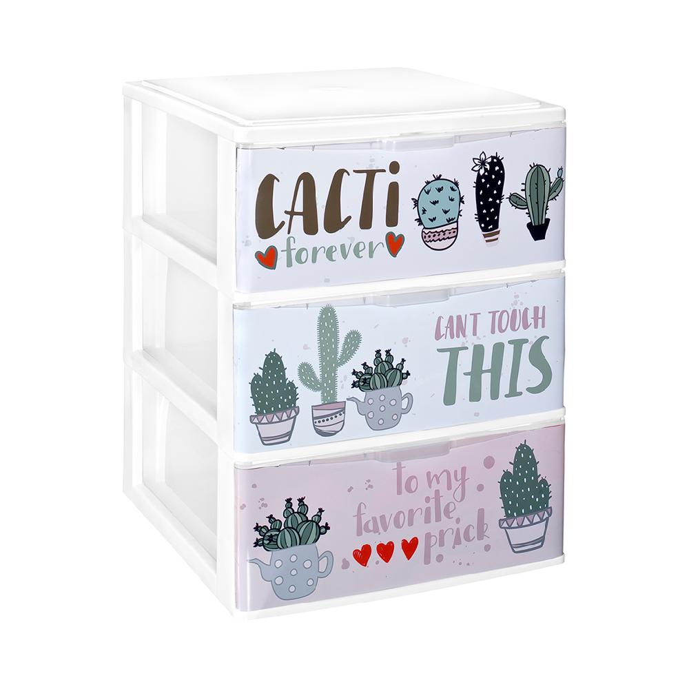 Great plastic L/3 Cajones Apilables Blanco Iris IML Cactus