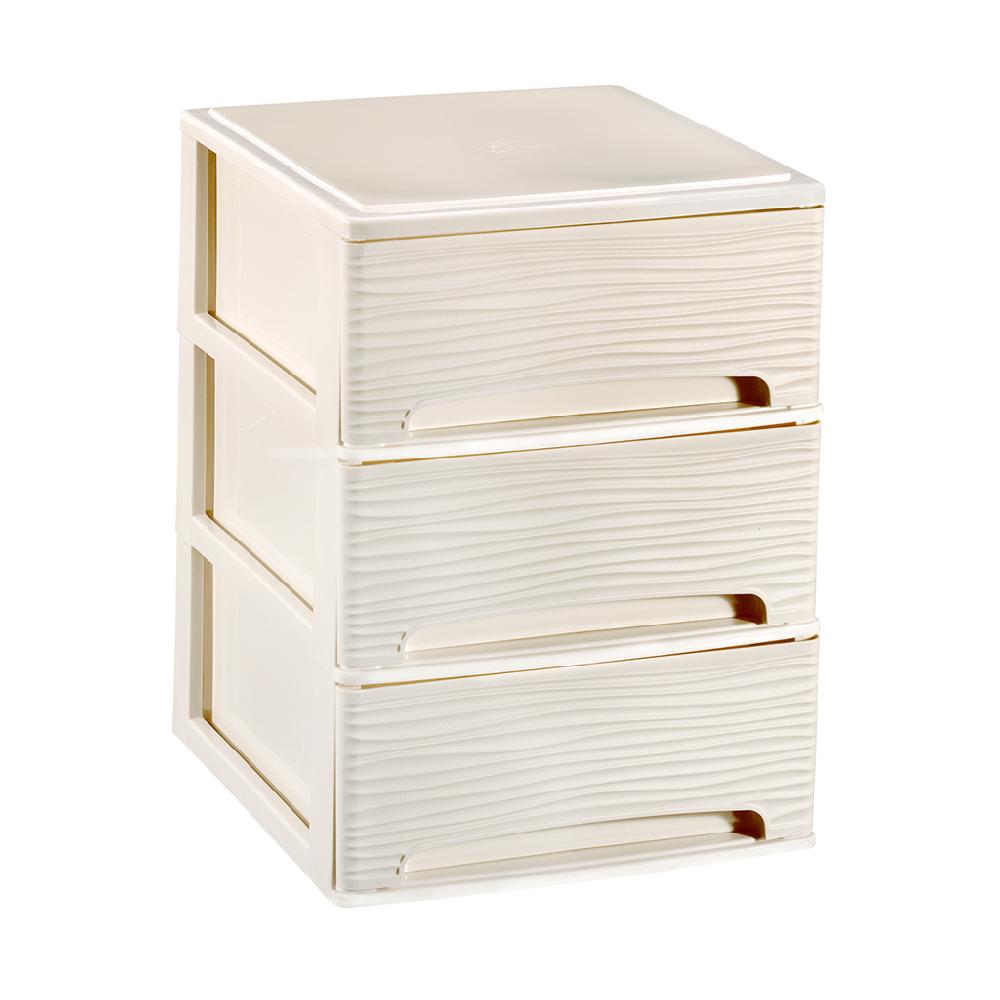 Great plastic L/3 Cajones Apilables Blanco Roto Dec. Ondas