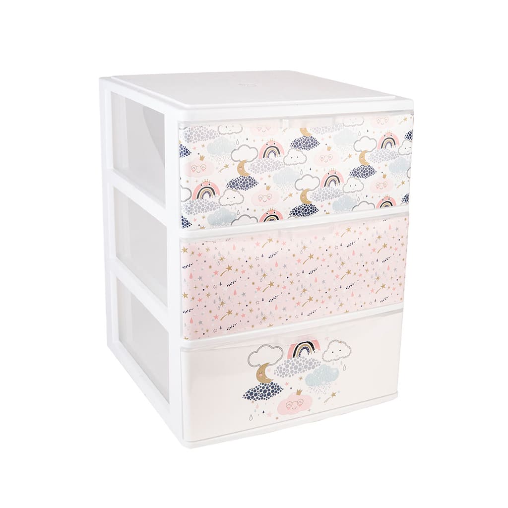 Great plastic L/3 Cajones Apilables Iris Blanco IML Nubes