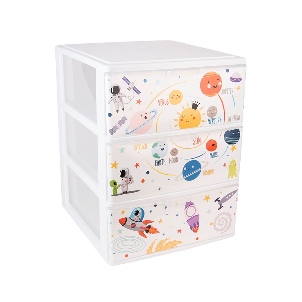 Great plastic L/3 Cajones Apilables Iris Blanco IML Planetas