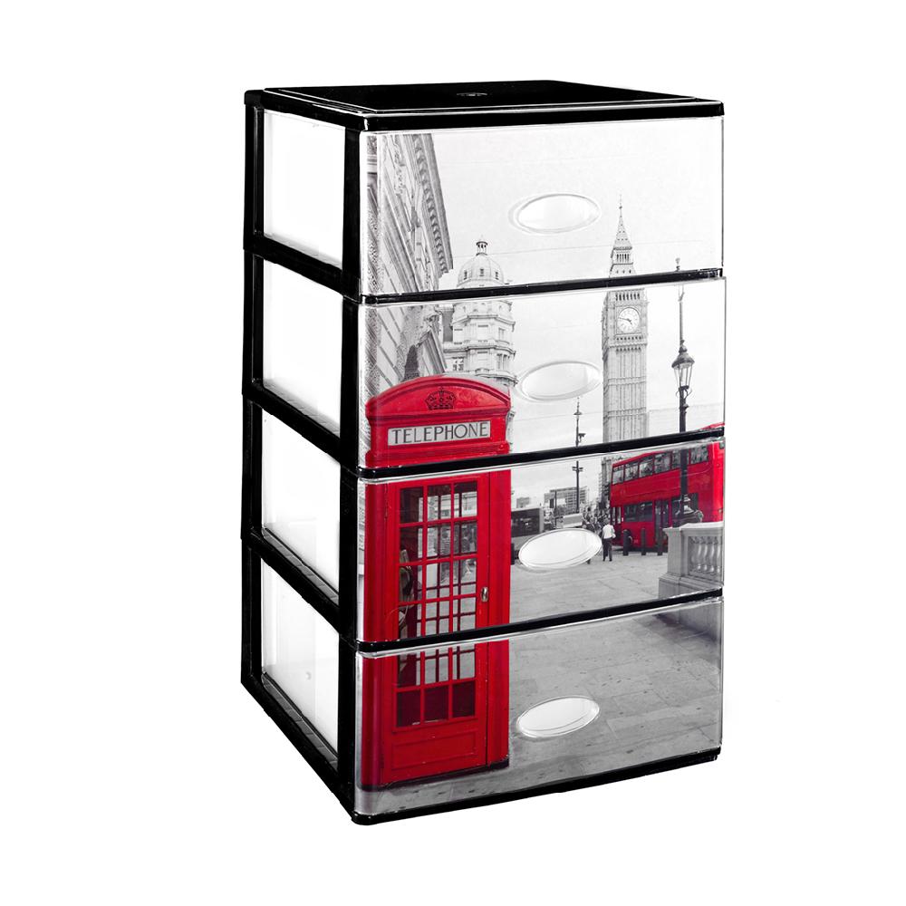 Great plastic L/4 Cajones Apilable Negro Y Frontal Cristal Dec. Londres