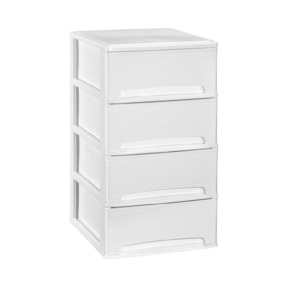 Great plastic L/4 Cajones Apilables Blanco Dec. Líneas