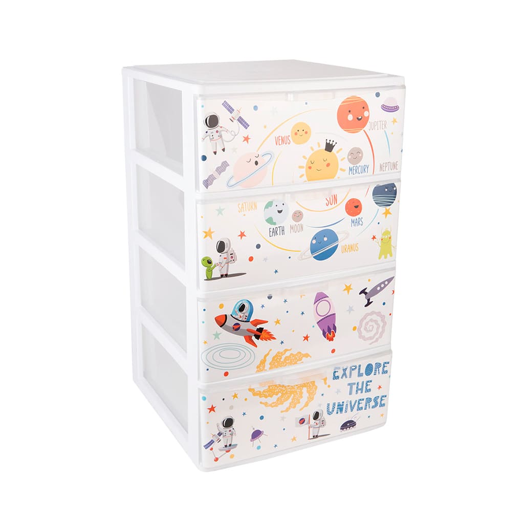 Great plastic L/4 Cajones Apilables Iris Blanco IML Planetas