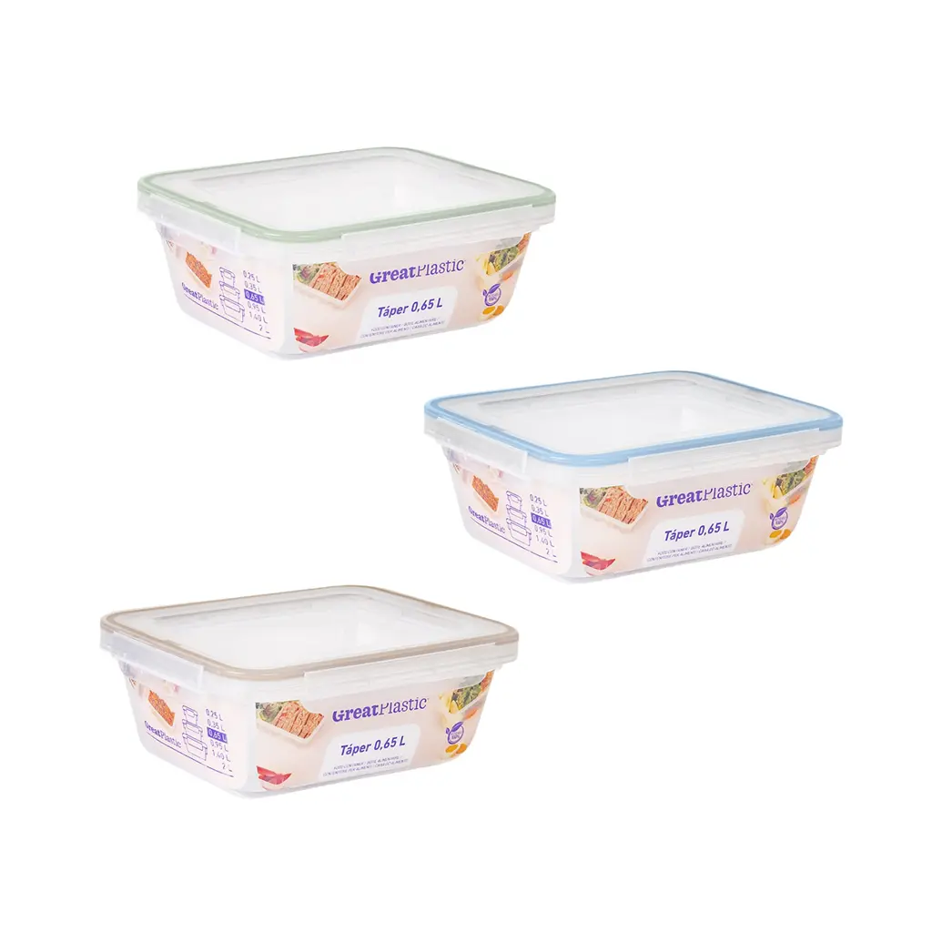 Great plastic Táper Rectangular Elsa con Junta Bi-Materia Micro Natural 0.65L