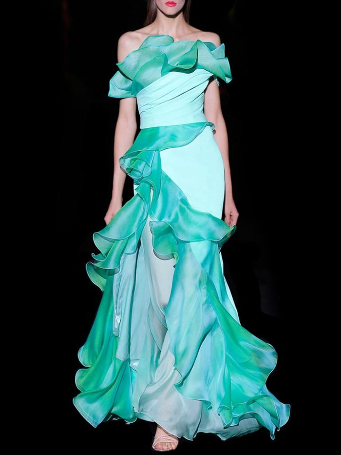 Hannibal laguna Look 1 DAFNY | Vestido largo de fiesta en crepe y organza