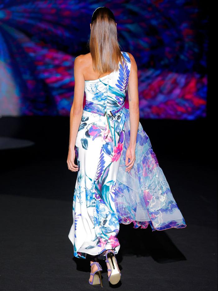 Hannibal Laguna LOOK 1 Vestido KALESA | Vestido De Fiesta En Raso Y Organza Estampados