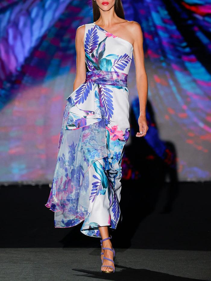 Hannibal laguna LOOK 1 Vestido KALESA | Vestido de fiesta en raso y organza estampados