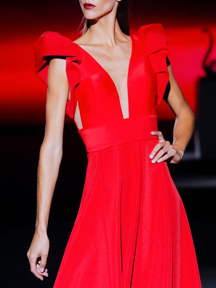 Hannibal Laguna Look 1 XERATON | Vestido Midi De Fiesta En Neopreno Color Rojo