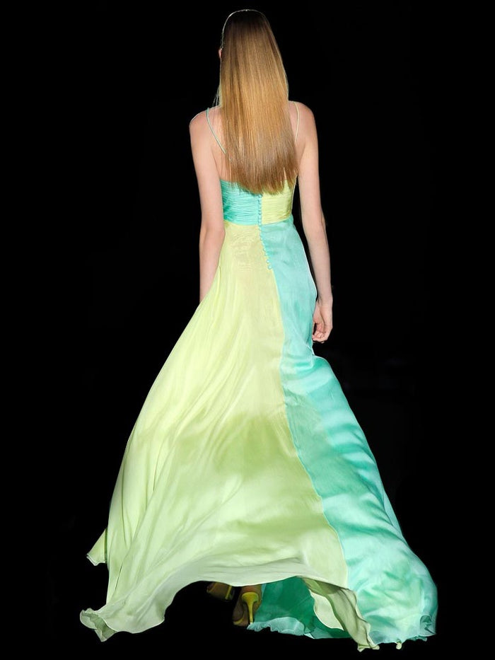 Hannibal Laguna Look 10 DALBY | Vestido Bi-color Lima Y Menta Amplio Corte