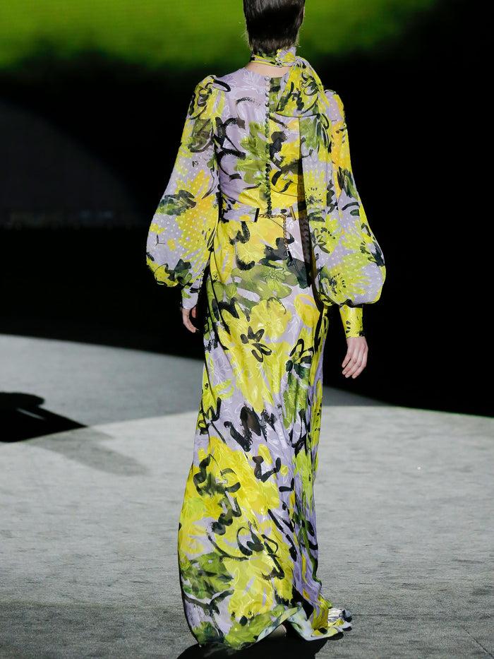 Hannibal Laguna LOOK 10 FLOWERS | Vestido En Gasa Devoré Estampada Con Escote En Pico Y Falda Evasé