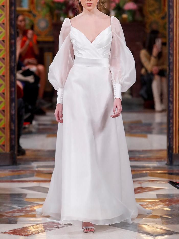 Hannibal laguna LOOK 10 Vestido elegante de novia VACHERI realizado en organza de seda