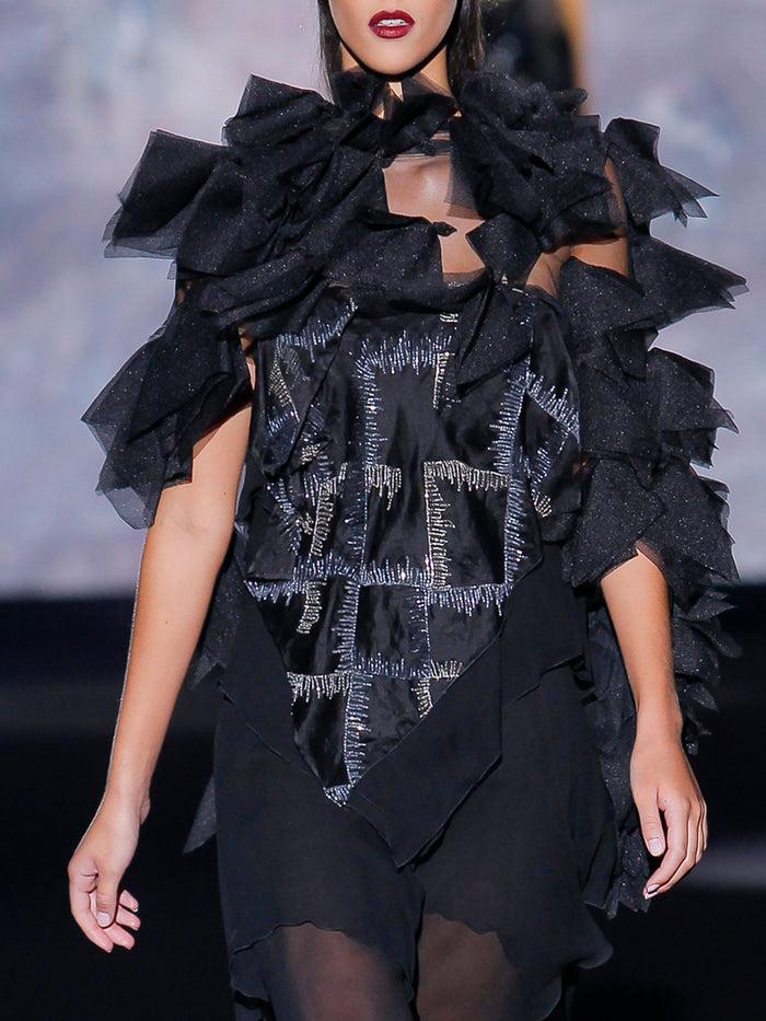 Hannibal Laguna Look 10 XEXILA | Vestido Asimétrico De Fiesta Corto En Gasa Color Negro