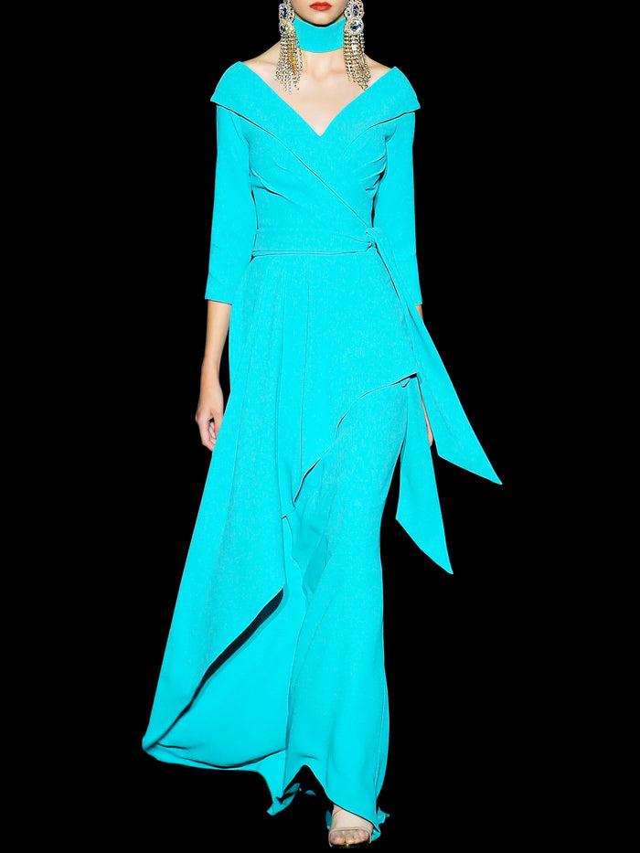 Hannibal laguna LOOK 11 BIANCARDI | Vestido largo de fiesta en crepe verde