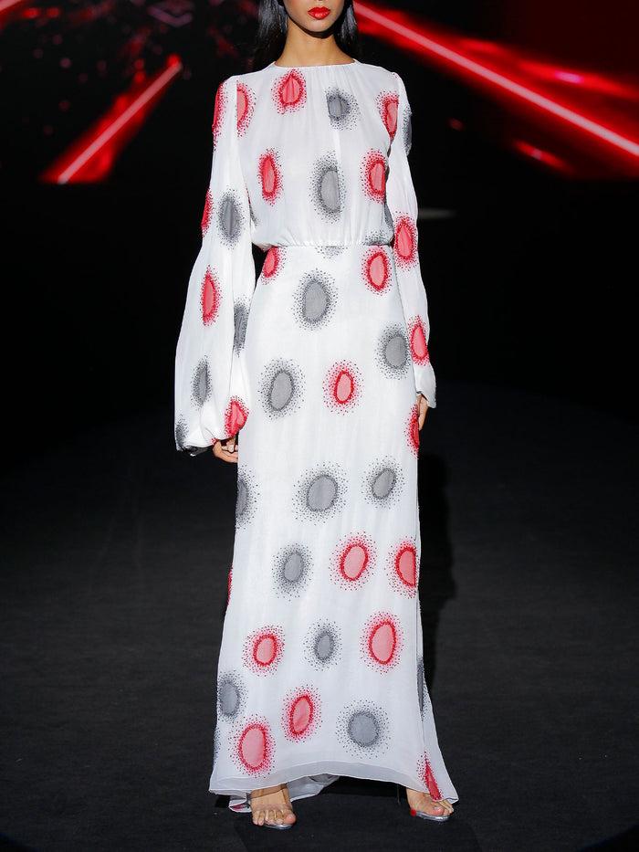 Hannibal Laguna LOOK 11 ISPANIC | Vestido De Fiesta Largo En Gasa Blanca Bordada