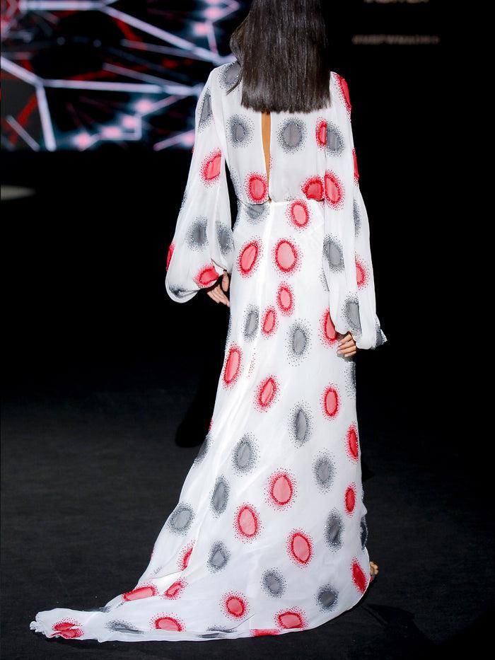 Hannibal Laguna LOOK 11 ISPANIC | Vestido De Fiesta Largo En Gasa Blanca Bordada