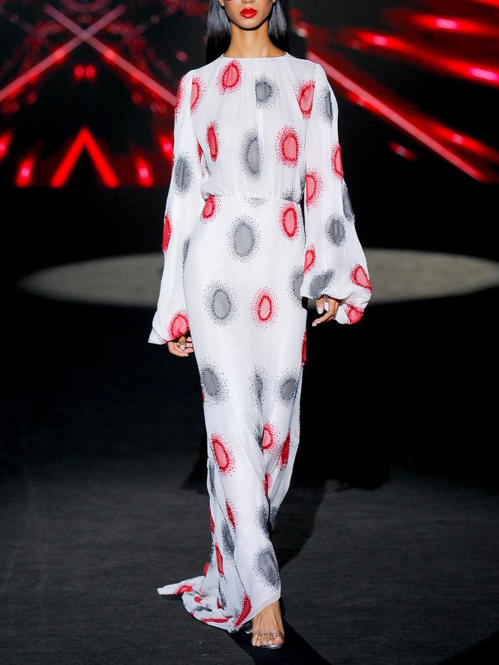 Hannibal laguna LOOK 11 ISPANIC | Vestido de fiesta largo en gasa blanca bordada