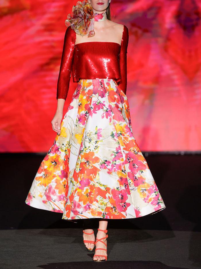 Hannibal laguna LOOK 11 Top Crop KER y Falda KASIA | Top crop realizado en paillette y Falda midi con nesgas