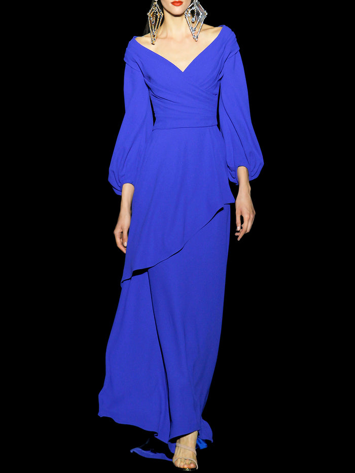 Hannibal laguna LOOK 12 BORONATI | Vestido largo de fiesta en crepe azul