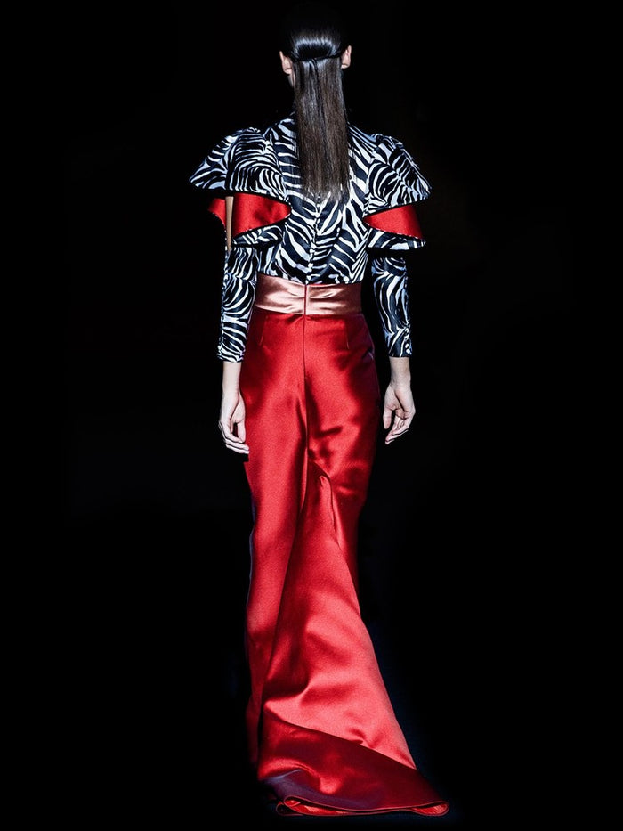 Hannibal Laguna Look 12 CEBRI Y COMET | Body Satin Estampado Cebra Y Falda Sirena