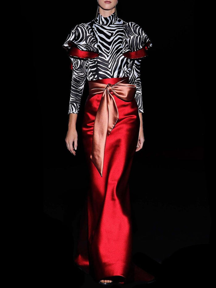 Hannibal laguna Look 12 CEBRI y COMET | Body satin estampado cebra y falda sirena