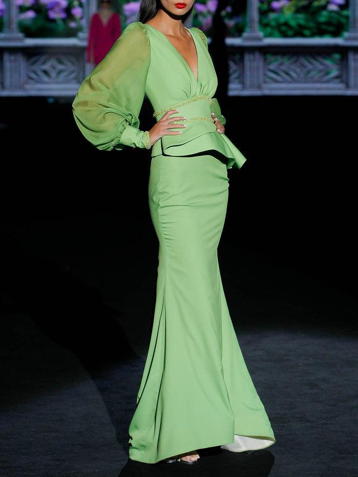 Hannibal Laguna LOOK 12 GALILEI | Vestido De Fiesta En Satín Manzana Con Falda Sirena