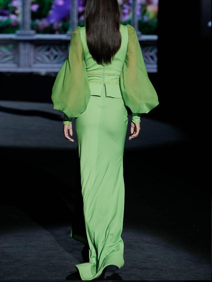 Hannibal Laguna LOOK 12 GALILEI | Vestido De Fiesta En Satín Manzana Con Falda Sirena