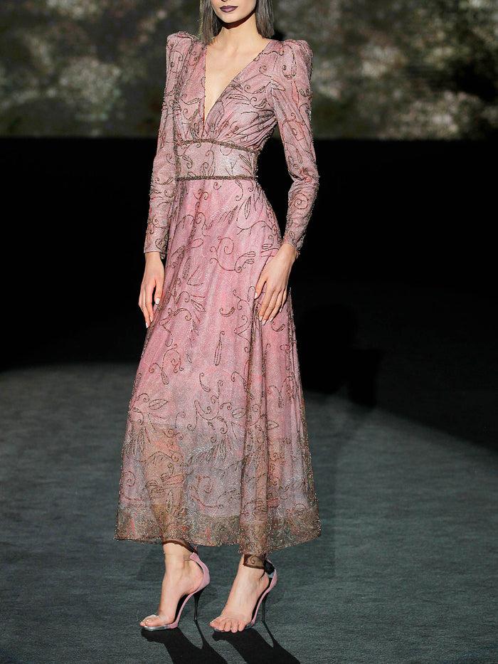 Hannibal Laguna LOOK 12 HALBATRUS | Vestido En Tul Tatoo Bordado Con Fondo Rosa