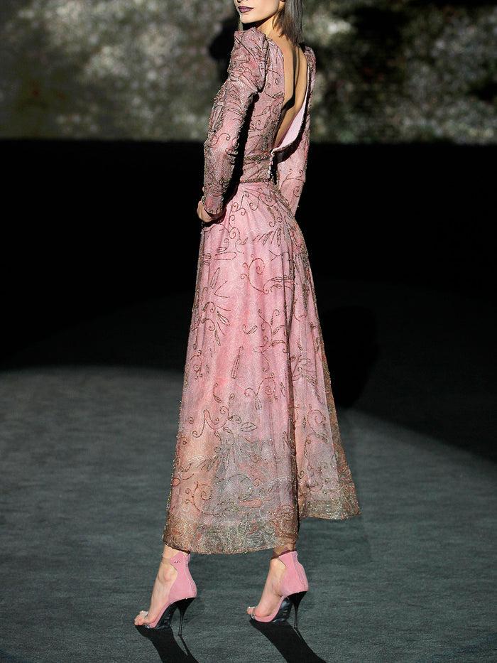 Hannibal Laguna LOOK 12 HALBATRUS | Vestido En Tul Tatoo Bordado Con Fondo Rosa