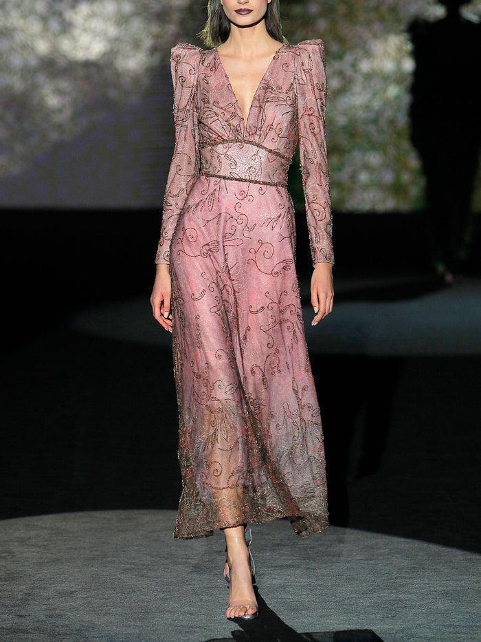 Hannibal laguna LOOK 12 HALBATRUS | Vestido en tul tatoo bordado con fondo rosa