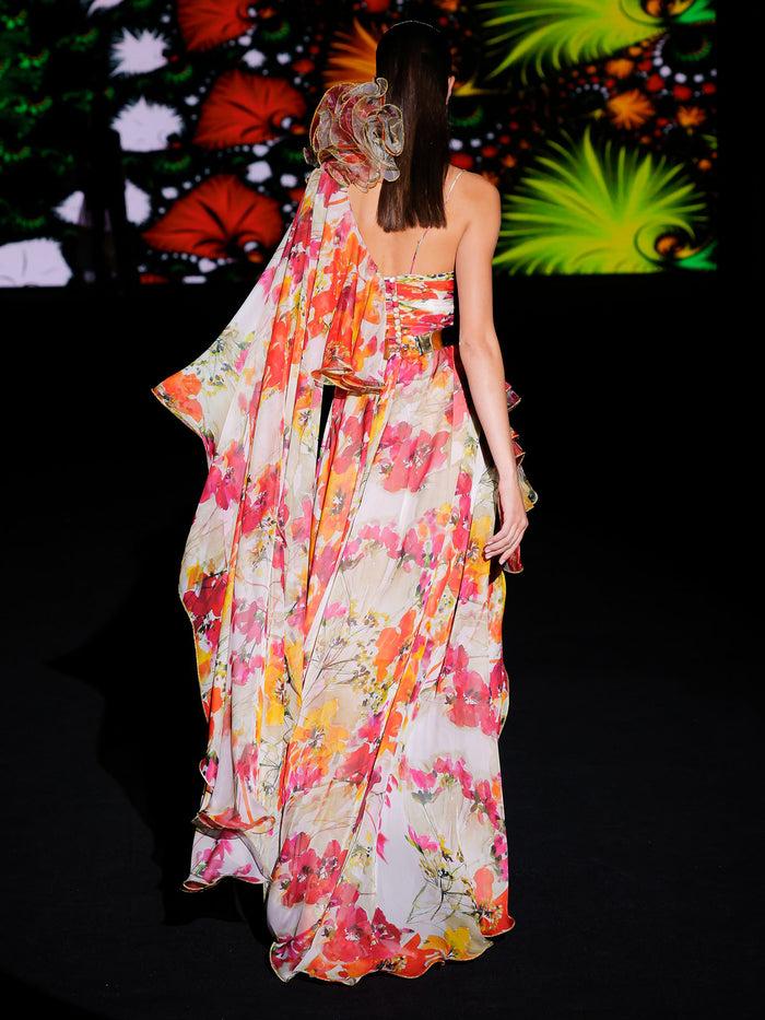 Hannibal Laguna LOOK 12 Vestido KORALINE | Vestido De Fiesta Largo En Gasa Estampada Con Motivos Florales