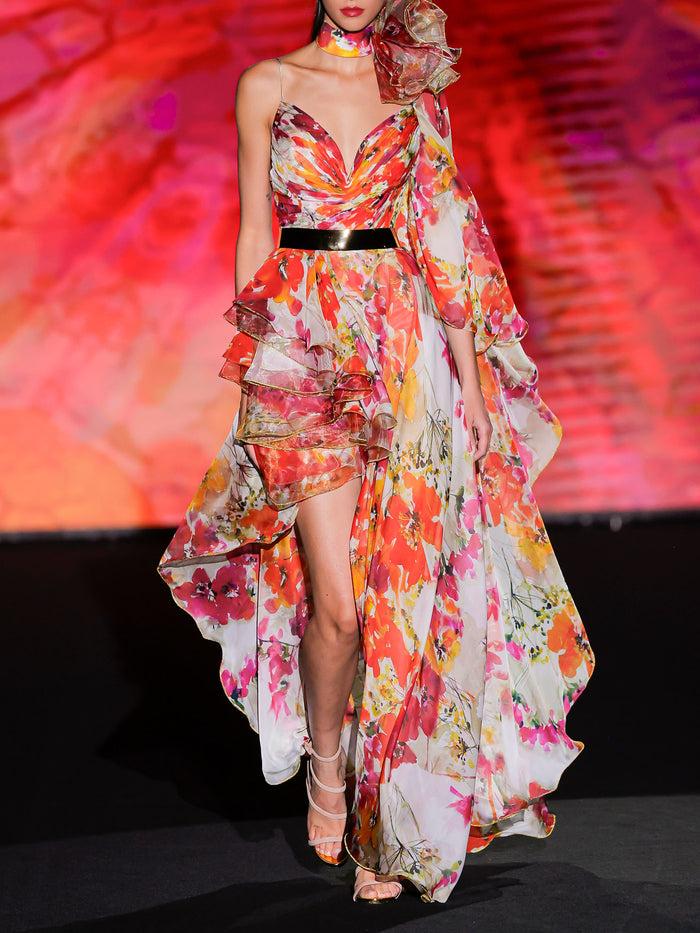 Hannibal laguna LOOK 12 Vestido KORALINE | Vestido de fiesta largo en gasa estampada con motivos florales