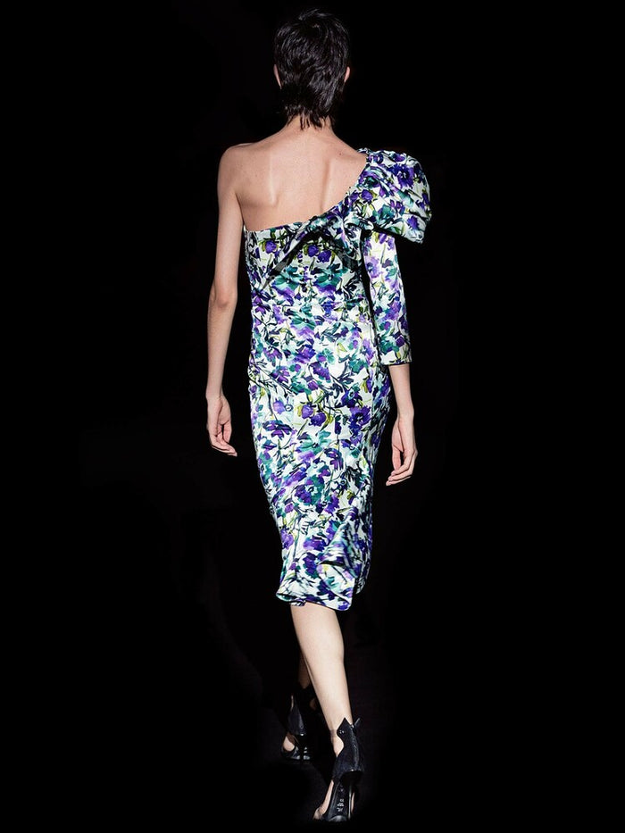 Hannibal Laguna Look 13 CASELLA | Vestido En Satin Estampado Azaleas Pato