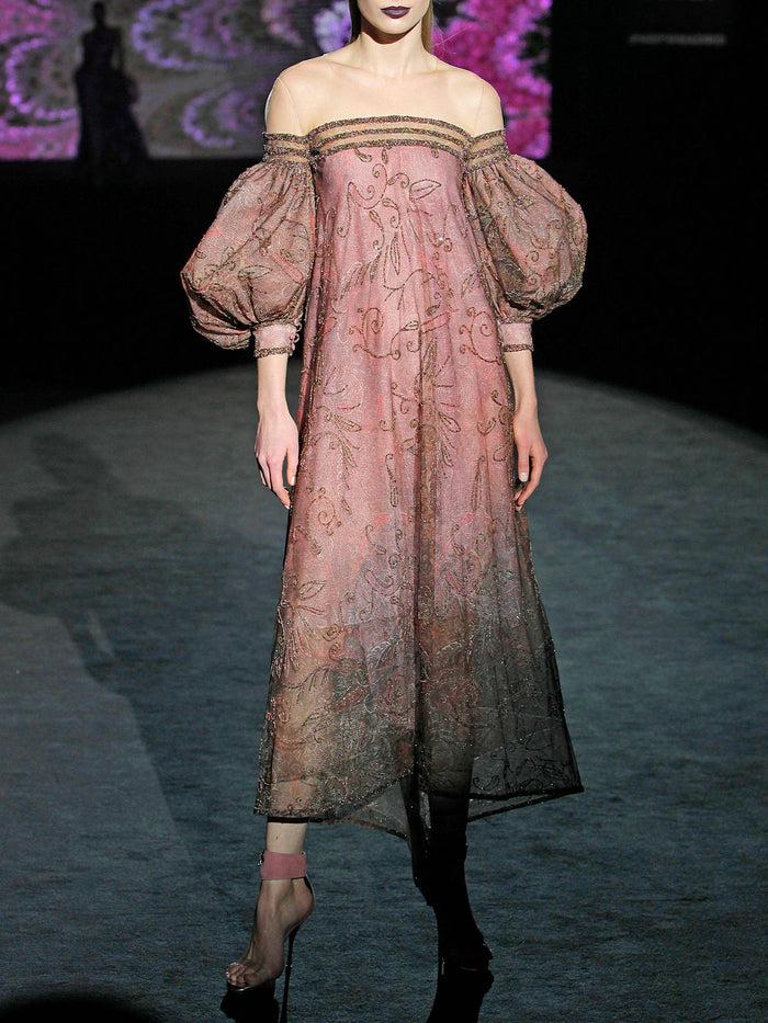 Hannibal Laguna LOOK 13 HIDANKA | Vestido En Tul Tatoo Bordado Con Fondo Rosa