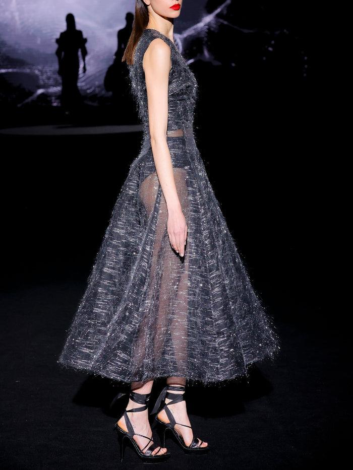 Hannibal Laguna LOOK 13 Vestido JARLESTIN | Vestido Midi De Fiesta Realizado En Organza Con Filamentos De Celofan