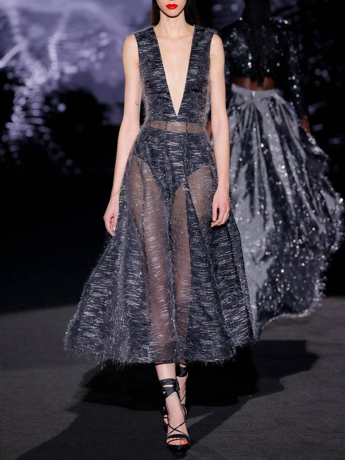 Hannibal laguna LOOK 13 Vestido JARLESTIN | Vestido midi de fiesta realizado en organza con filamentos de celofan