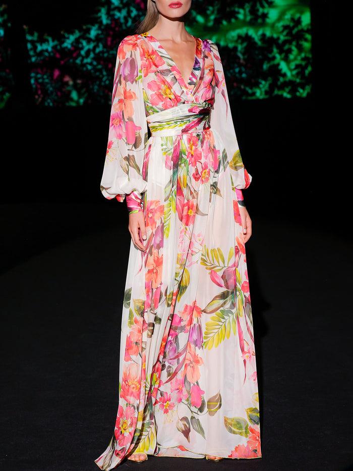 Hannibal Laguna LOOK 13 Vestido KIMBRA | Vestido Largo De Fiesta En Gasa Estampada