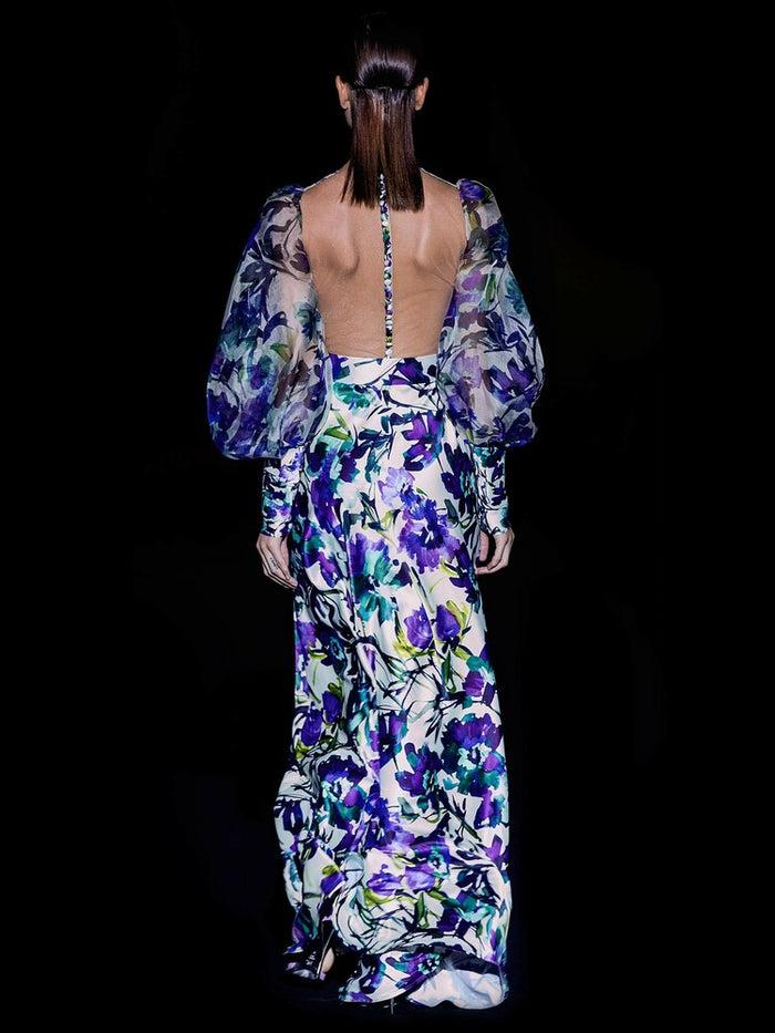 Hannibal Laguna Look 14 CHAMPS | Vestido En Satin Estampado Azaleas Pato