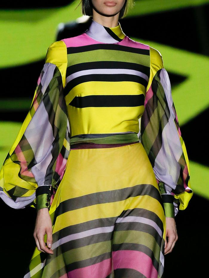 Hannibal Laguna LOOK 14 FABRIZI | Vestido Fiesta En Gasa Estampada De Rayas Y T-shirt En Satín Estampada