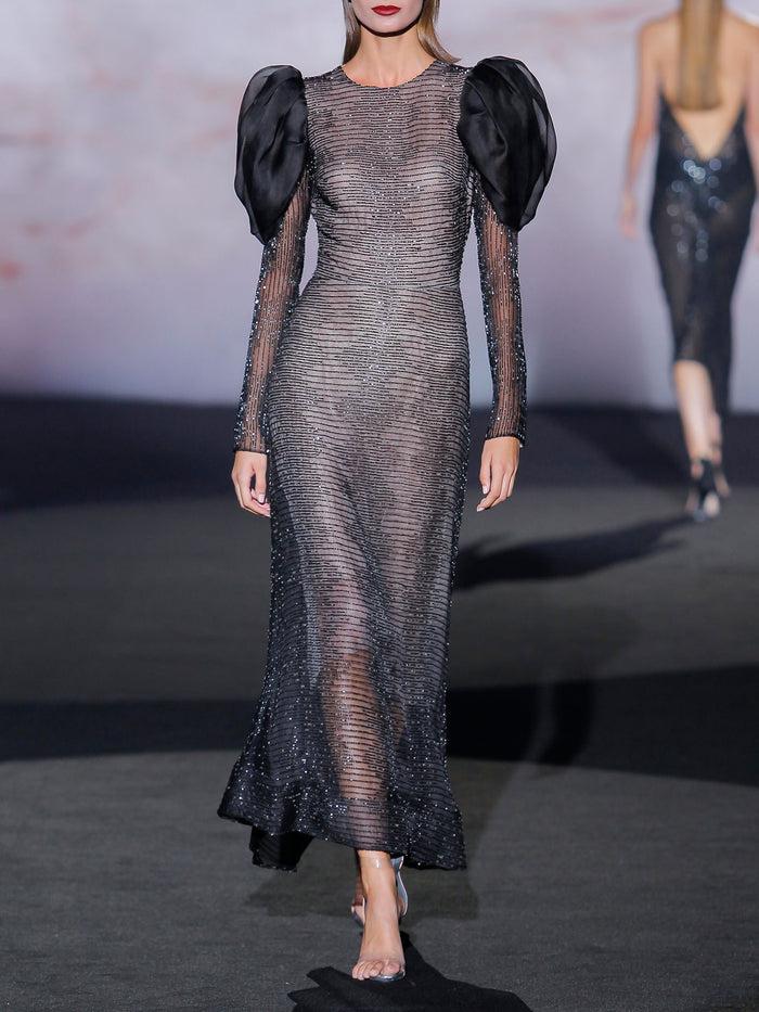 Hannibal laguna Look 14 XALIMAR | Vestido largo de fiesta en pedreria color negro