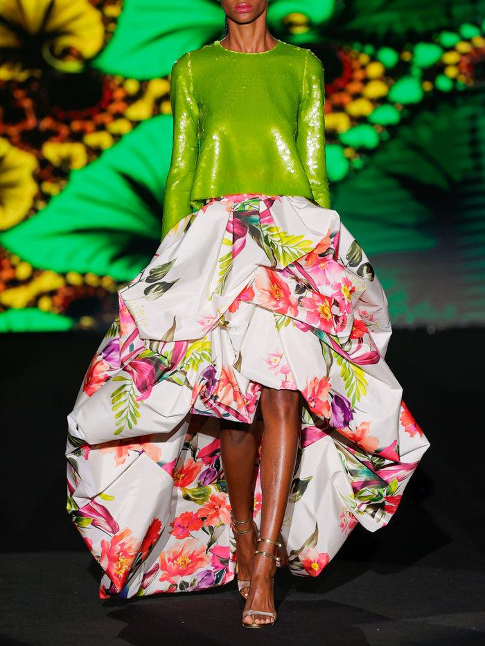 Hannibal laguna LOOK 15 Crop Top KIRA y Falda KIMI | Crop Top en paillett y falda en tafeta abullonada