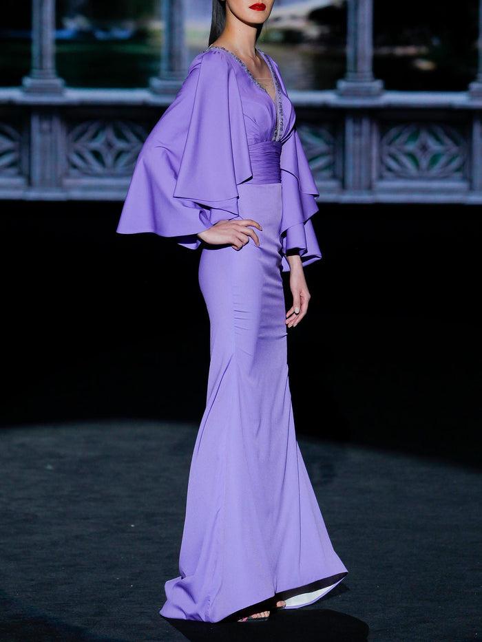 Hannibal Laguna LOOK 15 GILMORE | Vestido En Satín Color Lavanda Con Falda Sirena