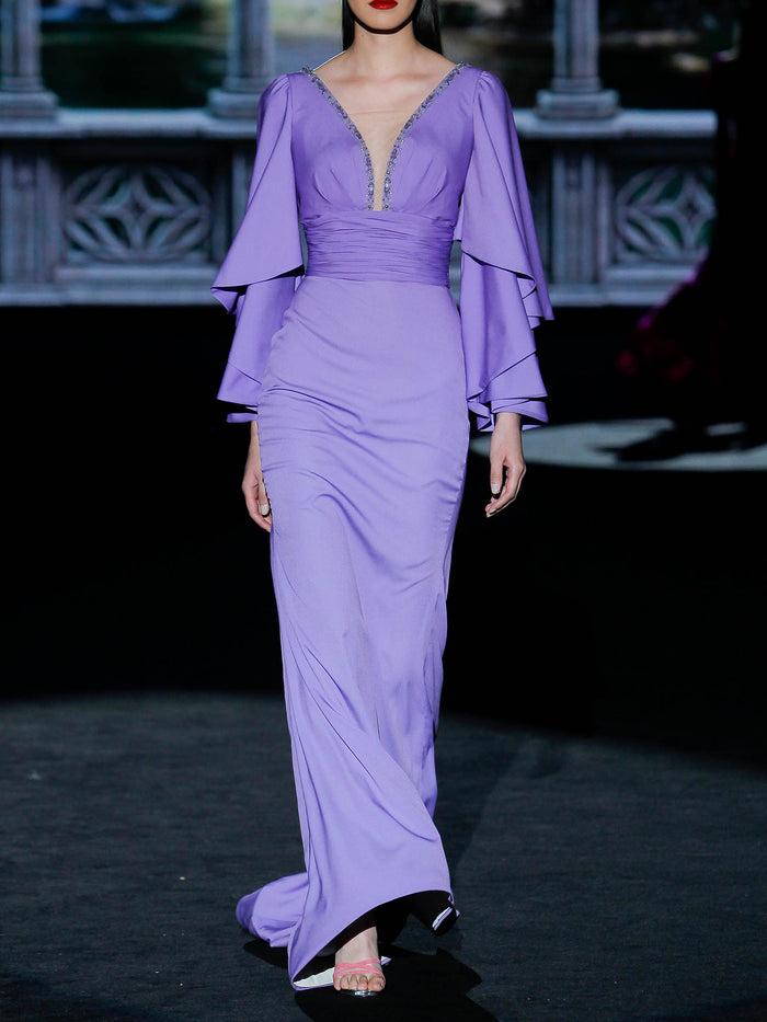 Hannibal laguna LOOK 15 GILMORE | Vestido en satín color lavanda con falda sirena