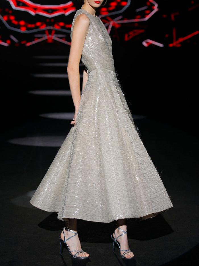 Hannibal Laguna LOOK 15 ISABELLA | Vestido Midi De Fiesta En Color Gris Perla