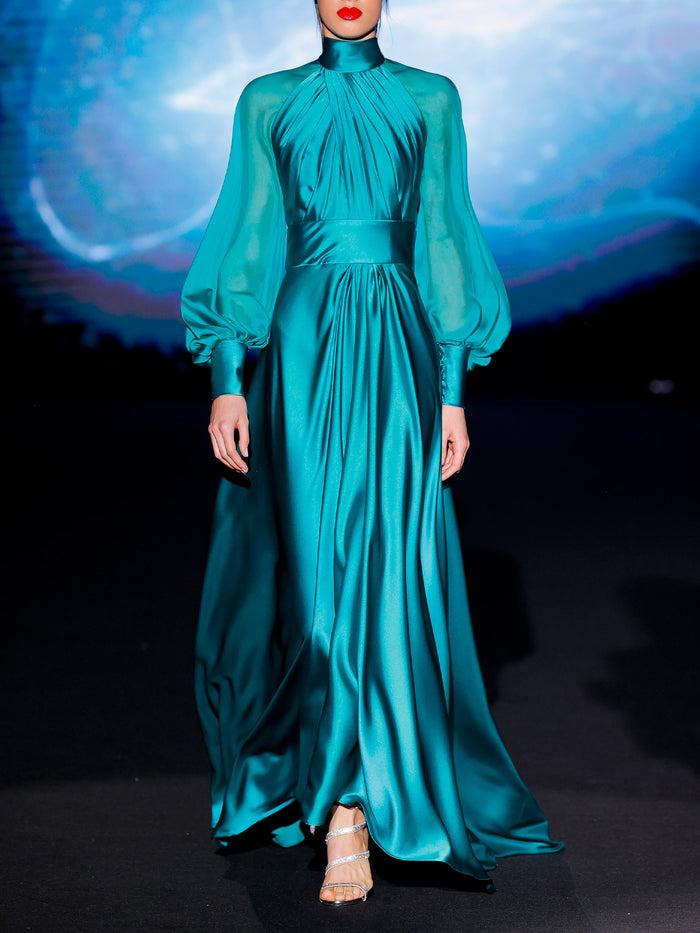 Hannibal laguna LOOK 15 Vestido JIBERAL | Vestido de fiesta realizado en satín color verde